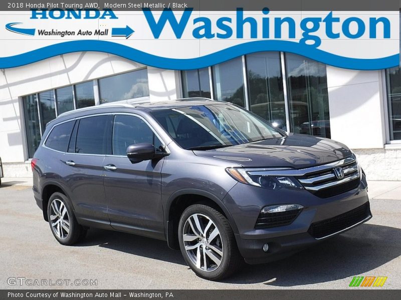 Modern Steel Metallic / Black 2018 Honda Pilot Touring AWD