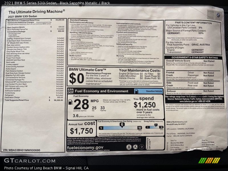 Black Sapphire Metallic / Black 2021 BMW 5 Series 530i Sedan