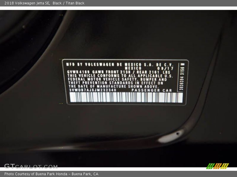 Black / Titan Black 2018 Volkswagen Jetta SE