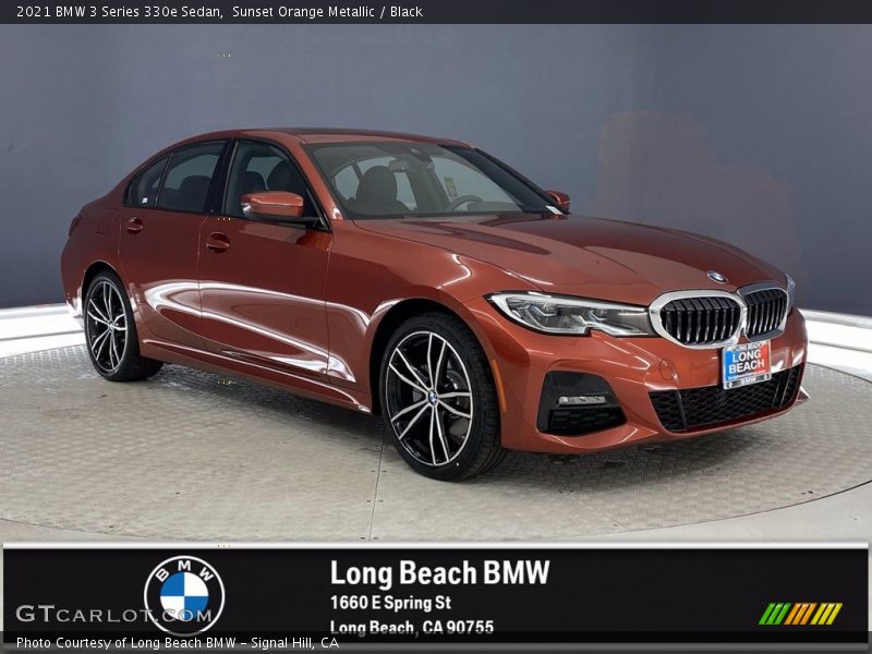 Sunset Orange Metallic / Black 2021 BMW 3 Series 330e Sedan