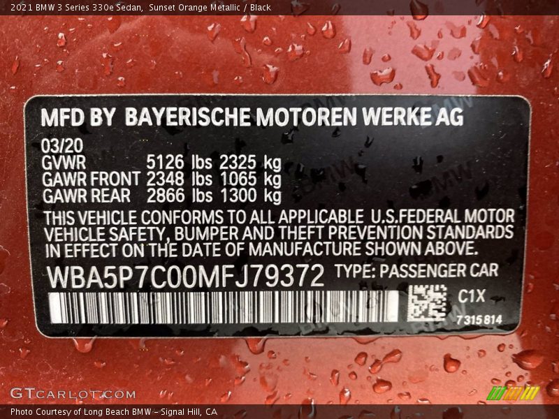 2021 3 Series 330e Sedan Sunset Orange Metallic Color Code C1X