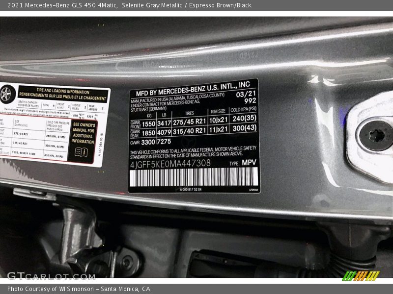 Selenite Gray Metallic / Espresso Brown/Black 2021 Mercedes-Benz GLS 450 4Matic