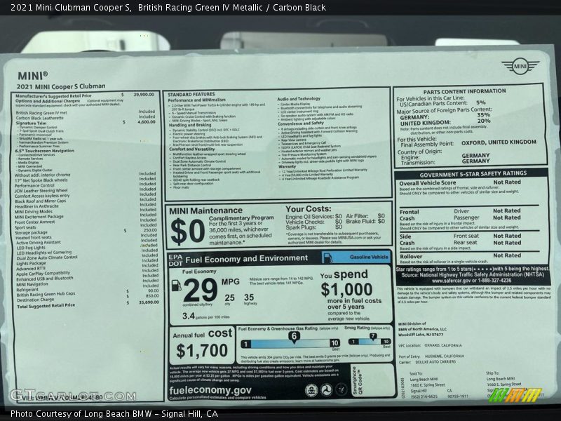  2021 Clubman Cooper S Window Sticker