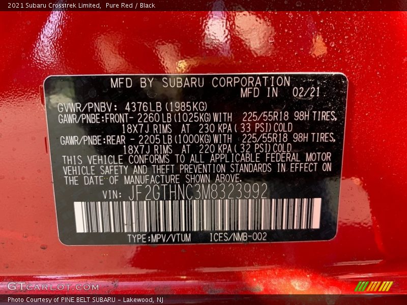 Pure Red / Black 2021 Subaru Crosstrek Limited