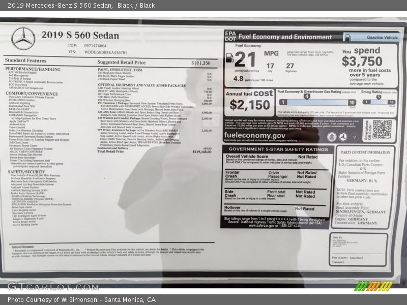 Black / Black 2019 Mercedes-Benz S 560 Sedan