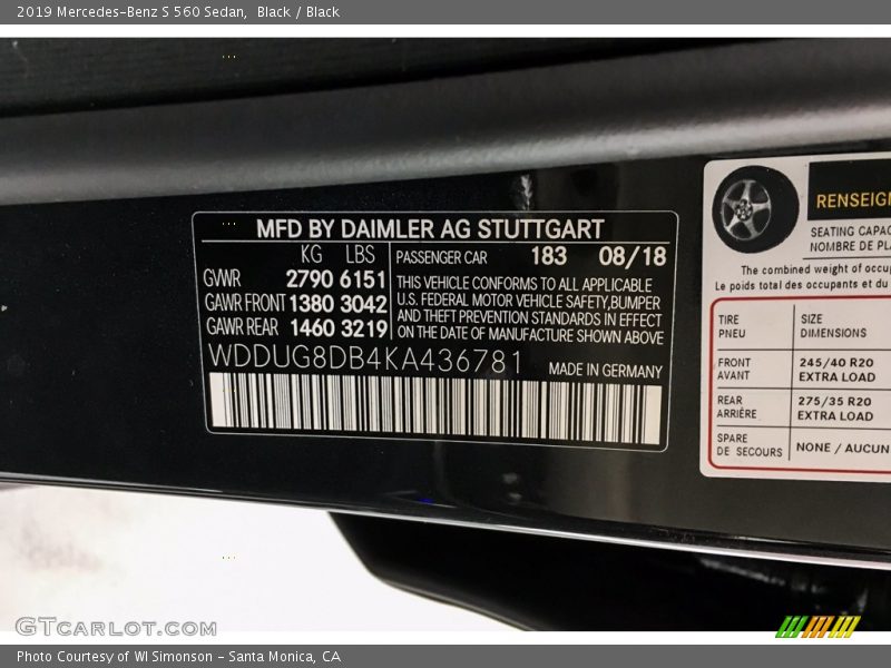 Black / Black 2019 Mercedes-Benz S 560 Sedan