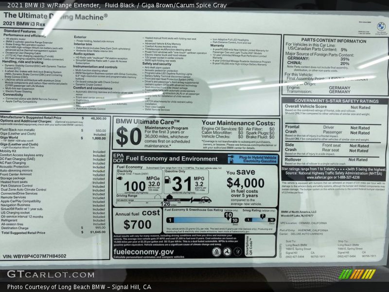 Fluid Black / Giga Brown/Carum Spice Gray 2021 BMW i3 w/Range Extender
