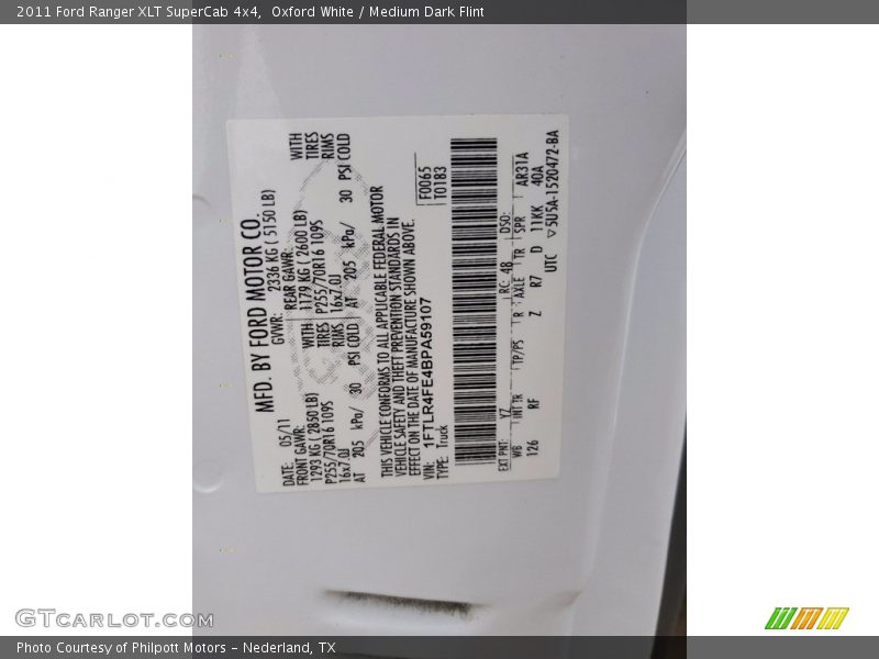 Oxford White / Medium Dark Flint 2011 Ford Ranger XLT SuperCab 4x4