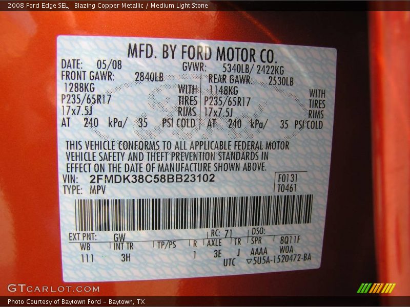 Blazing Copper Metallic / Medium Light Stone 2008 Ford Edge SEL