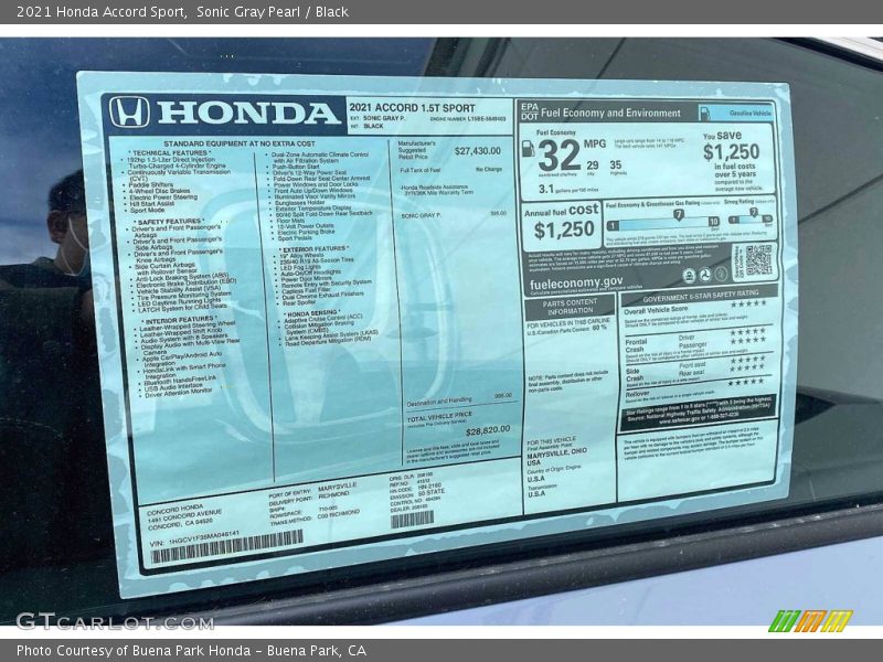 Sonic Gray Pearl / Black 2021 Honda Accord Sport