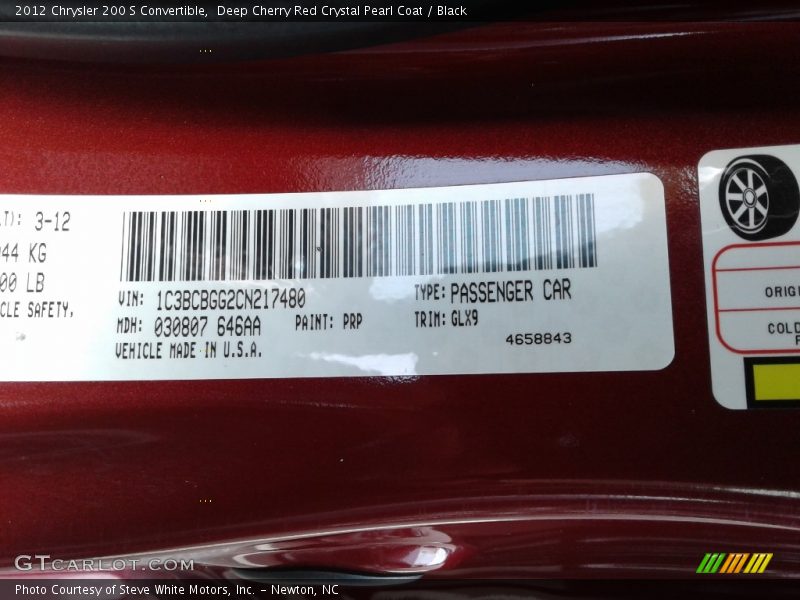 Deep Cherry Red Crystal Pearl Coat / Black 2012 Chrysler 200 S Convertible