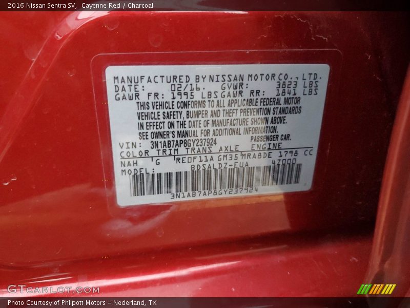 2016 Sentra SV Cayenne Red Color Code NAH