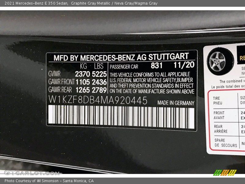 Graphite Gray Metallic / Neva Gray/Magma Gray 2021 Mercedes-Benz E 350 Sedan