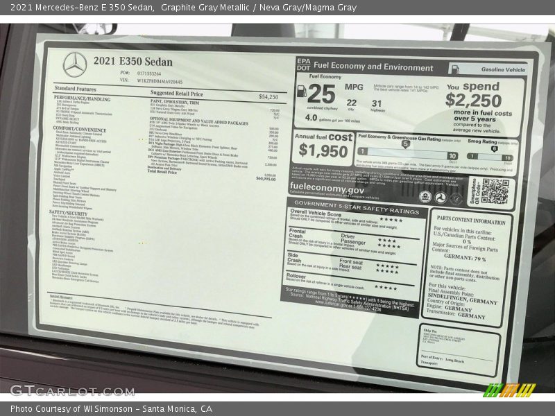 Graphite Gray Metallic / Neva Gray/Magma Gray 2021 Mercedes-Benz E 350 Sedan
