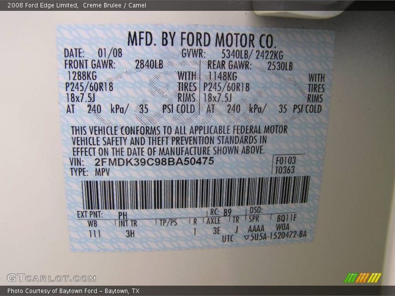 Creme Brulee / Camel 2008 Ford Edge Limited