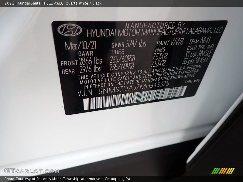 Quartz White / Black 2021 Hyundai Santa Fe SEL AWD