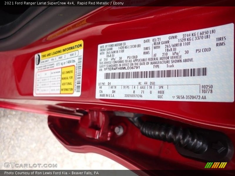Rapid Red Metallic / Ebony 2021 Ford Ranger Lariat SuperCrew 4x4
