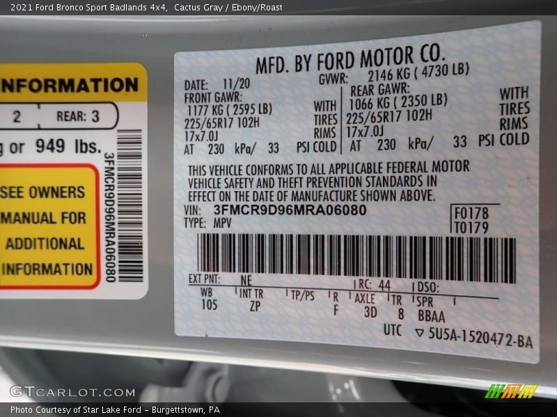 Cactus Gray / Ebony/Roast 2021 Ford Bronco Sport Badlands 4x4