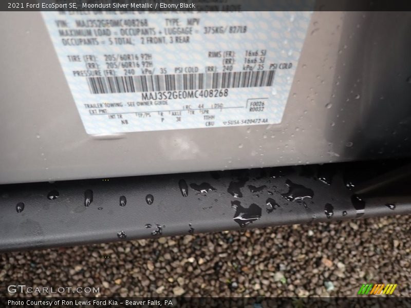 Moondust Silver Metallic / Ebony Black 2021 Ford EcoSport SE