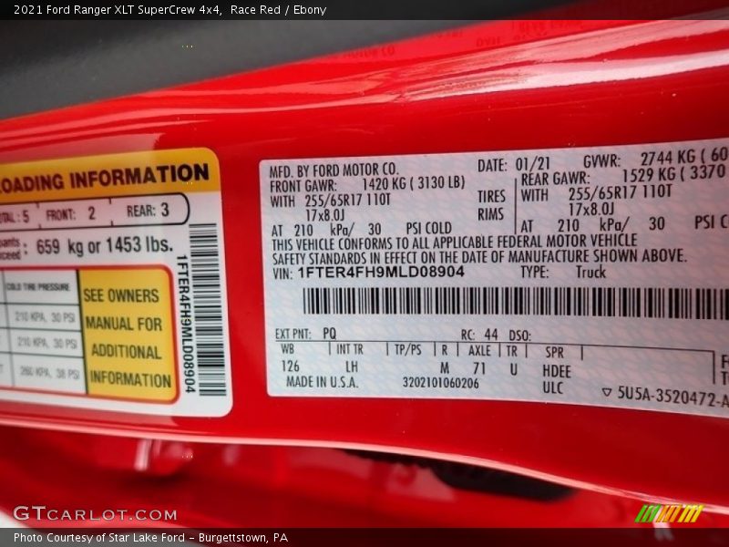 2021 Ranger XLT SuperCrew 4x4 Race Red Color Code PQ