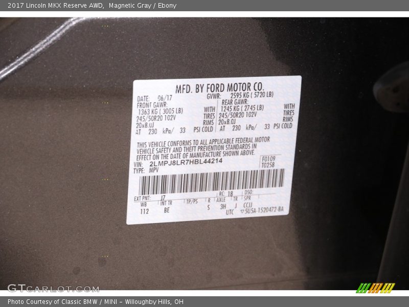 Magnetic Gray / Ebony 2017 Lincoln MKX Reserve AWD