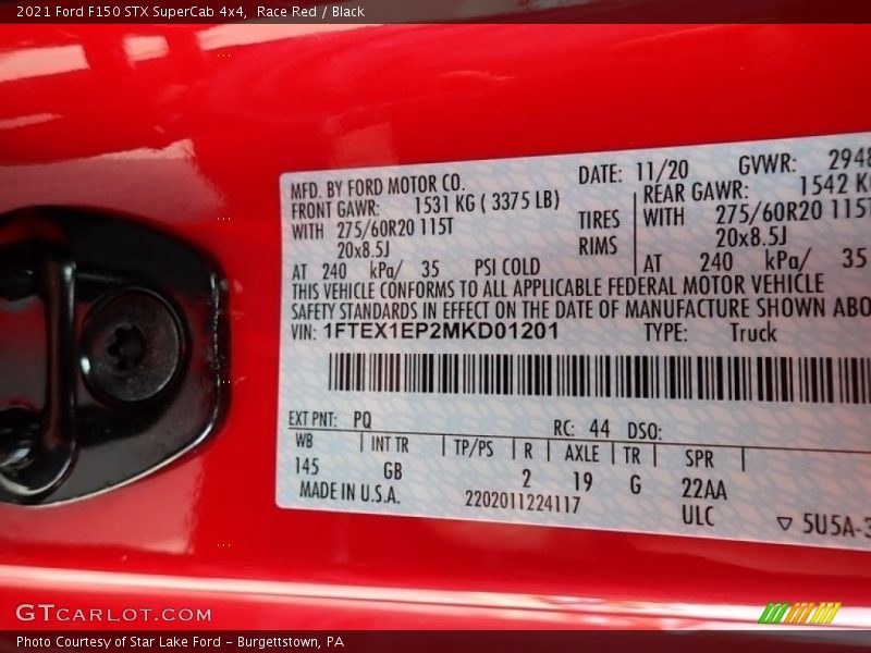 Race Red / Black 2021 Ford F150 STX SuperCab 4x4