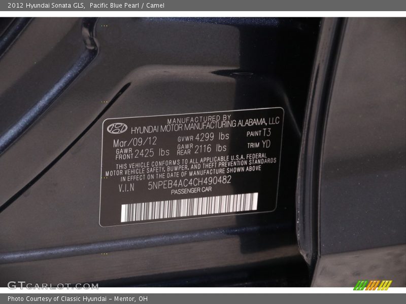 Pacific Blue Pearl / Camel 2012 Hyundai Sonata GLS
