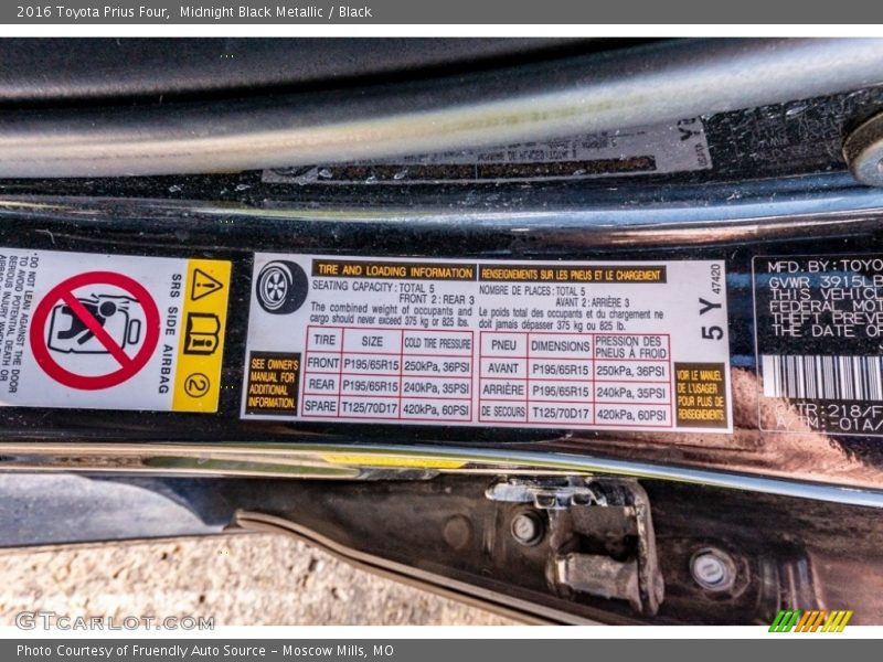 Midnight Black Metallic / Black 2016 Toyota Prius Four