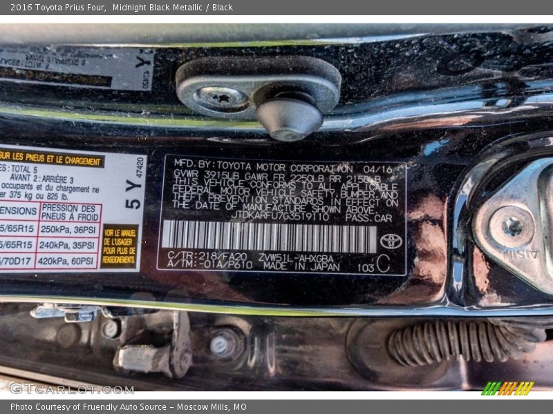 Midnight Black Metallic / Black 2016 Toyota Prius Four