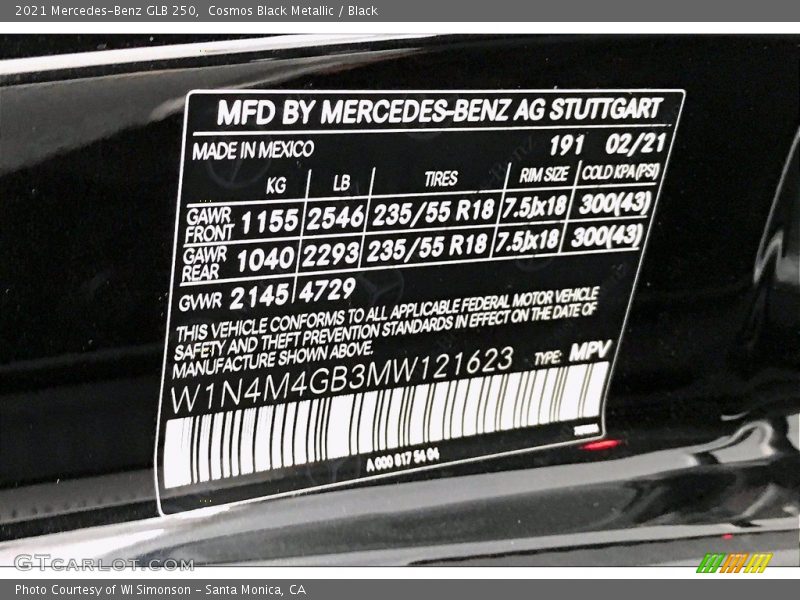 Cosmos Black Metallic / Black 2021 Mercedes-Benz GLB 250