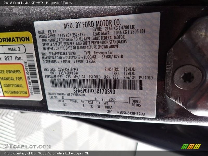 2018 Fusion SE AWD Magnetic Color Code J7