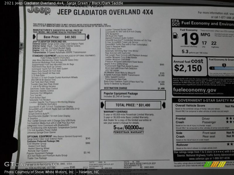 Sarge Green / Black/Dark Saddle 2021 Jeep Gladiator Overland 4x4