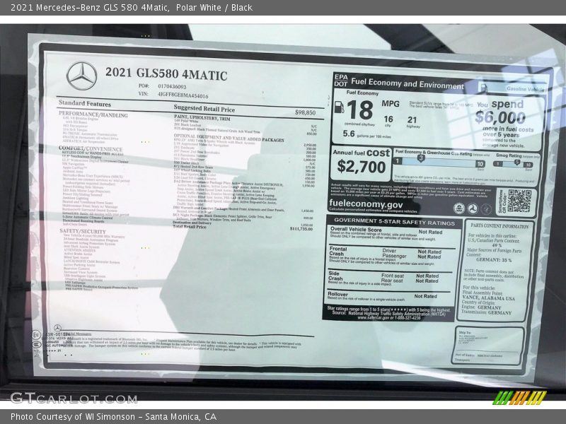 Polar White / Black 2021 Mercedes-Benz GLS 580 4Matic