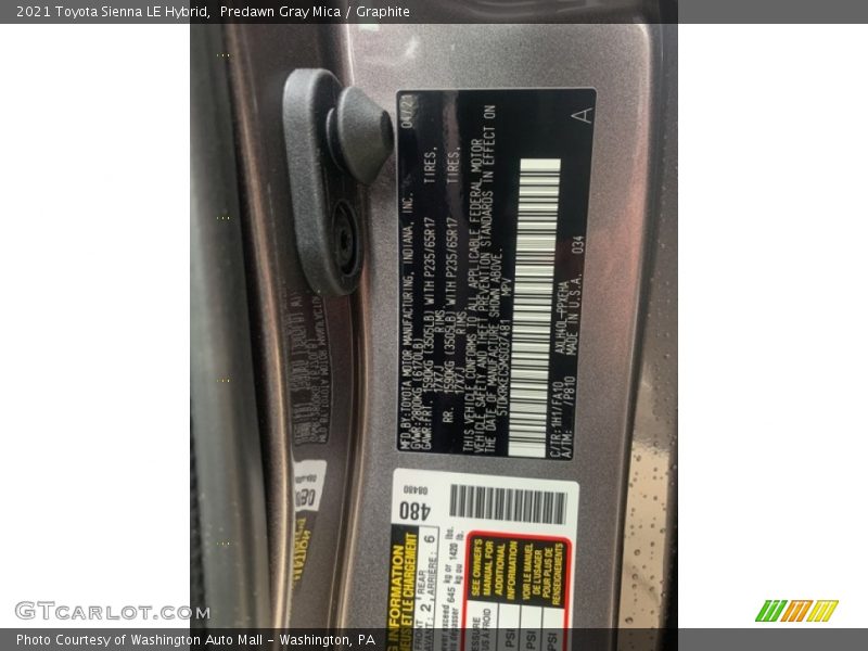 Predawn Gray Mica / Graphite 2021 Toyota Sienna LE Hybrid