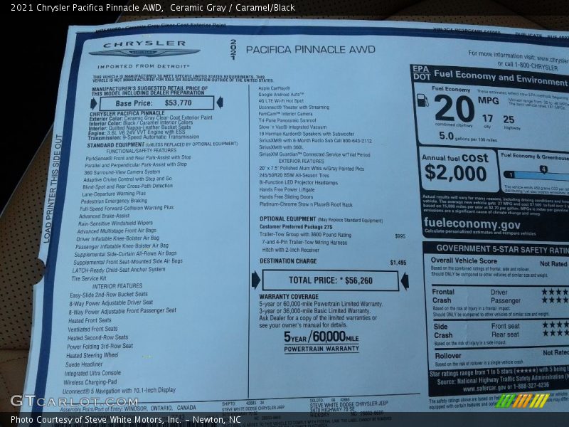 Ceramic Gray / Caramel/Black 2021 Chrysler Pacifica Pinnacle AWD