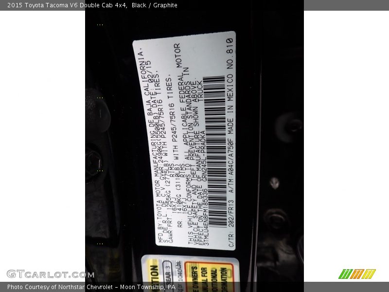 Black / Graphite 2015 Toyota Tacoma V6 Double Cab 4x4