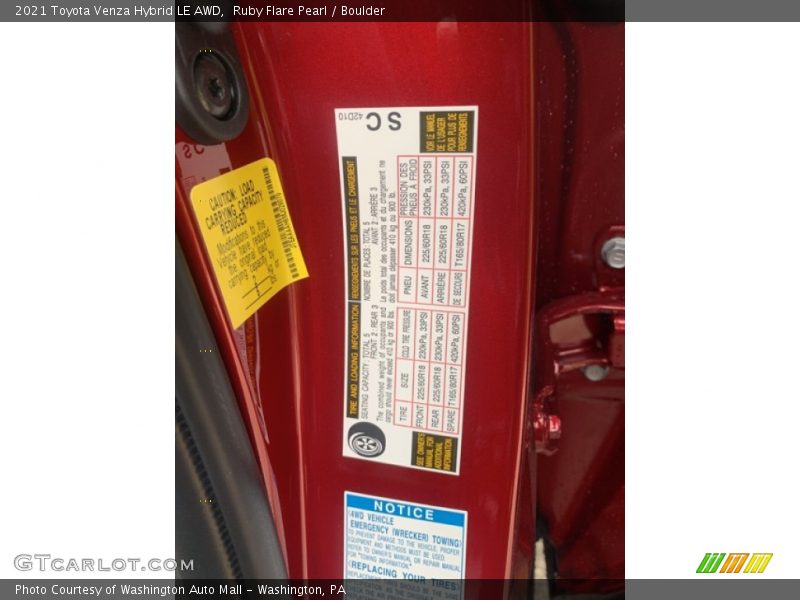 Ruby Flare Pearl / Boulder 2021 Toyota Venza Hybrid LE AWD