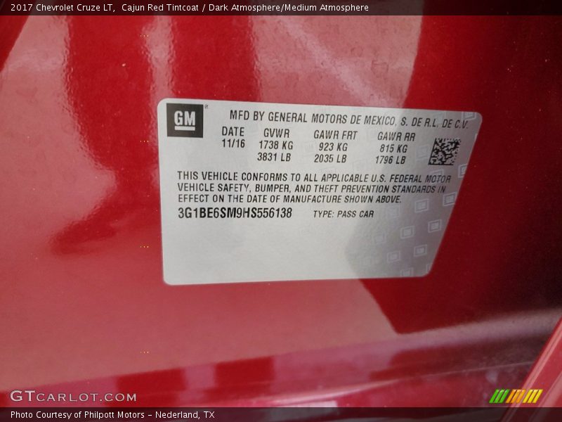 Cajun Red Tintcoat / Dark Atmosphere/Medium Atmosphere 2017 Chevrolet Cruze LT