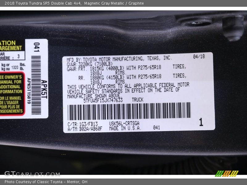 Magnetic Gray Metallic / Graphite 2018 Toyota Tundra SR5 Double Cab 4x4