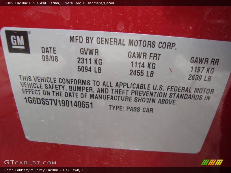 Crystal Red / Cashmere/Cocoa 2009 Cadillac CTS 4 AWD Sedan