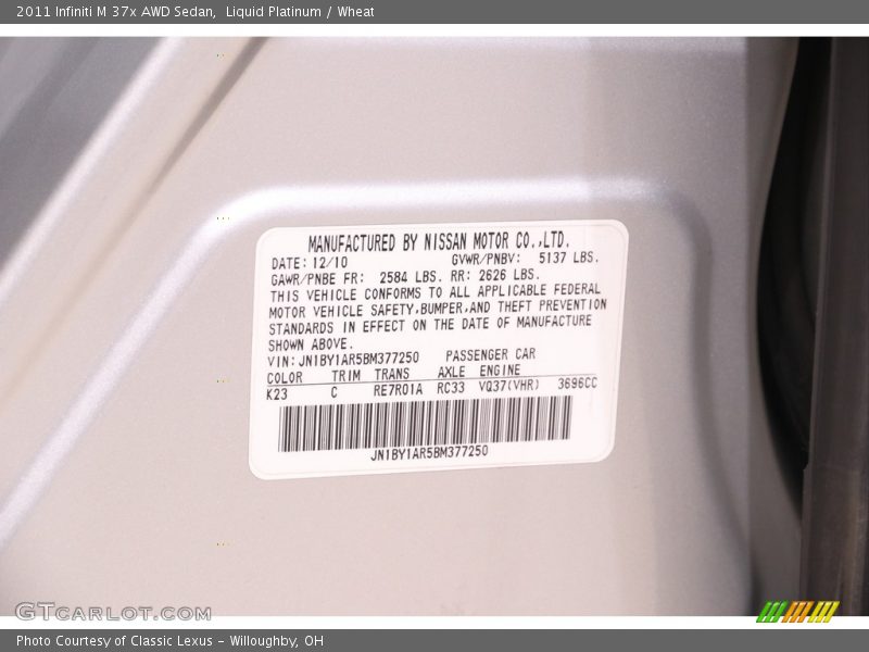 Liquid Platinum / Wheat 2011 Infiniti M 37x AWD Sedan