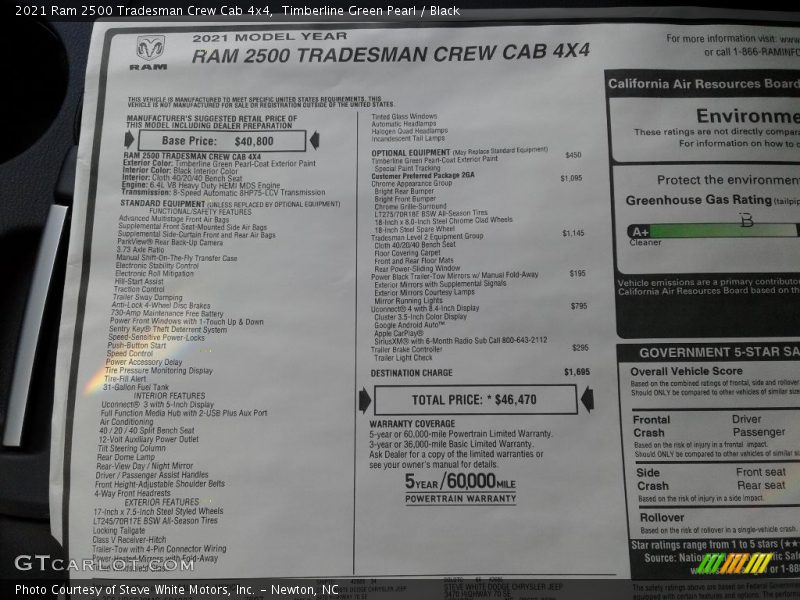  2021 2500 Tradesman Crew Cab 4x4 Window Sticker