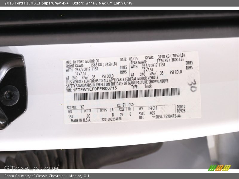 Oxford White / Medium Earth Gray 2015 Ford F150 XLT SuperCrew 4x4