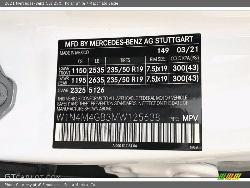 Polar White / Macchiato Beige 2021 Mercedes-Benz GLB 250