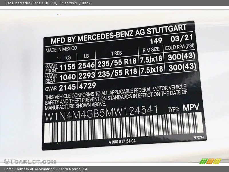 Polar White / Black 2021 Mercedes-Benz GLB 250