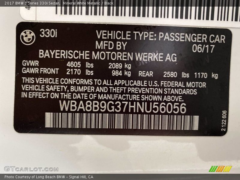 Mineral White Metallic / Black 2017 BMW 3 Series 330i Sedan