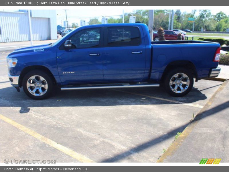 Blue Streak Pearl / Black/Diesel Gray 2019 Ram 1500 Big Horn Crew Cab