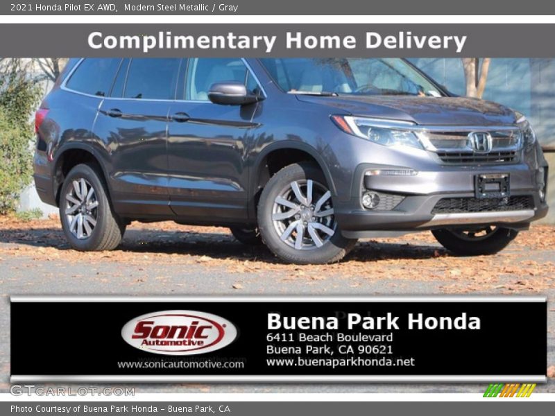 Modern Steel Metallic / Gray 2021 Honda Pilot EX AWD