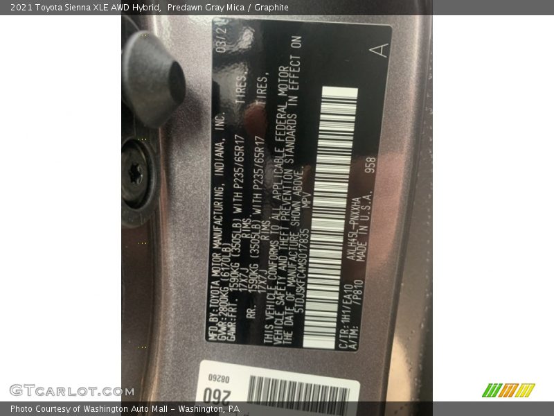 Predawn Gray Mica / Graphite 2021 Toyota Sienna XLE AWD Hybrid