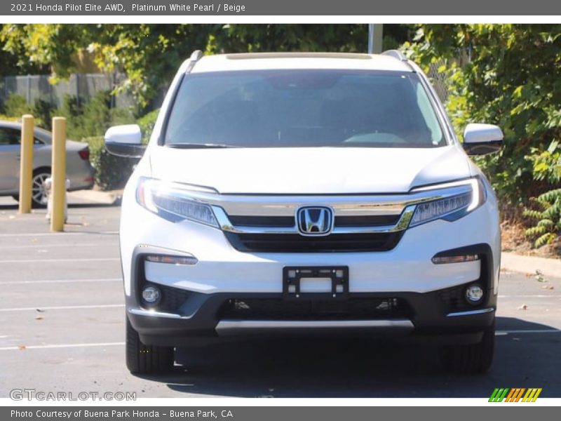 Platinum White Pearl / Beige 2021 Honda Pilot Elite AWD